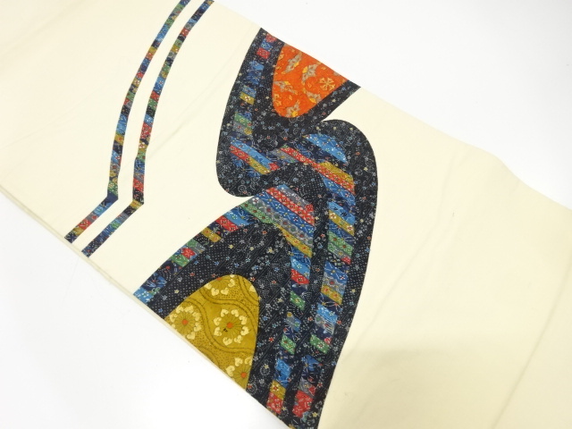 JAPANESE KIMONO / ANTIQUE FUKURO OBI / KIRIBAME / FLORAL SARASA